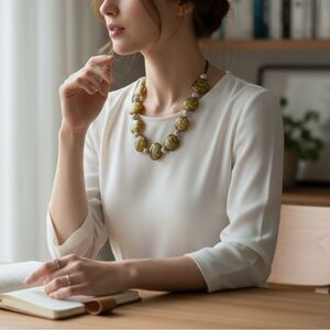 Premier Designs Gold Foil Glass Bead Statement Necklace